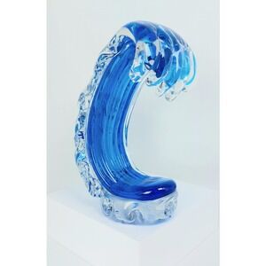 Glass Art Beachcombers Ft. Myers Blue Rip Curl Wave Hand Blown Glass Art 5"x7"